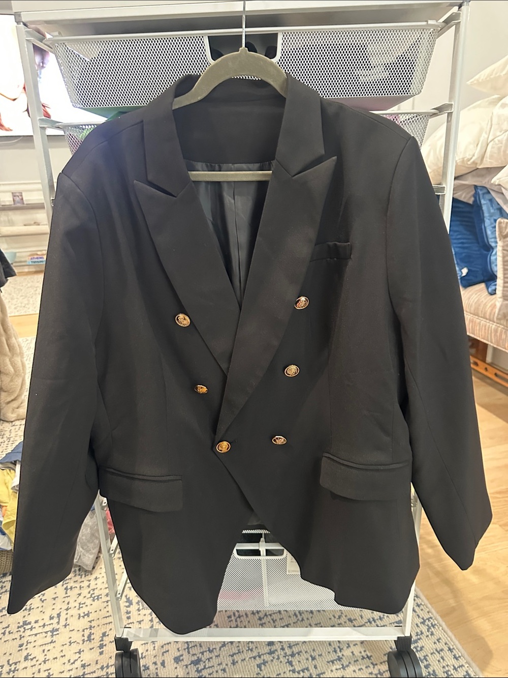 Amazon Black Double-Breasted Women's Blazer with Gold Buttons